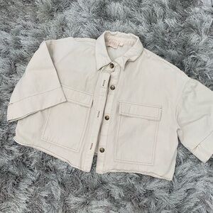 Cream Button-Up Cropped Top